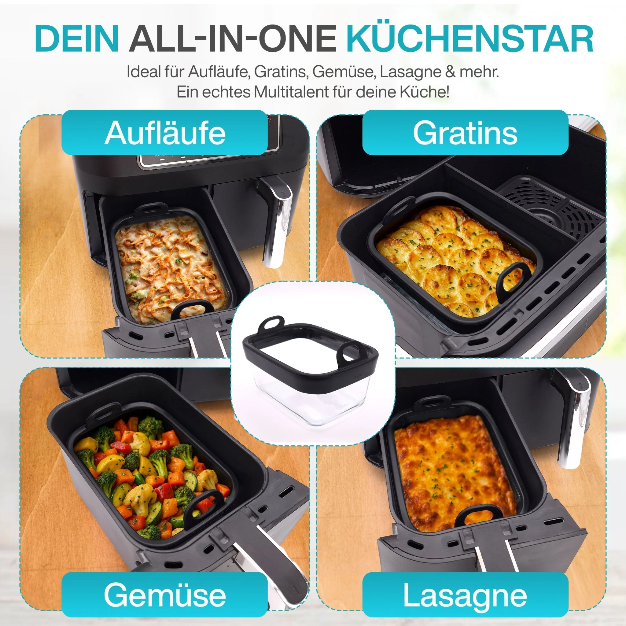 VentiFry Glasauflaufform für Airfryer mit Silikongriffen - Image 6