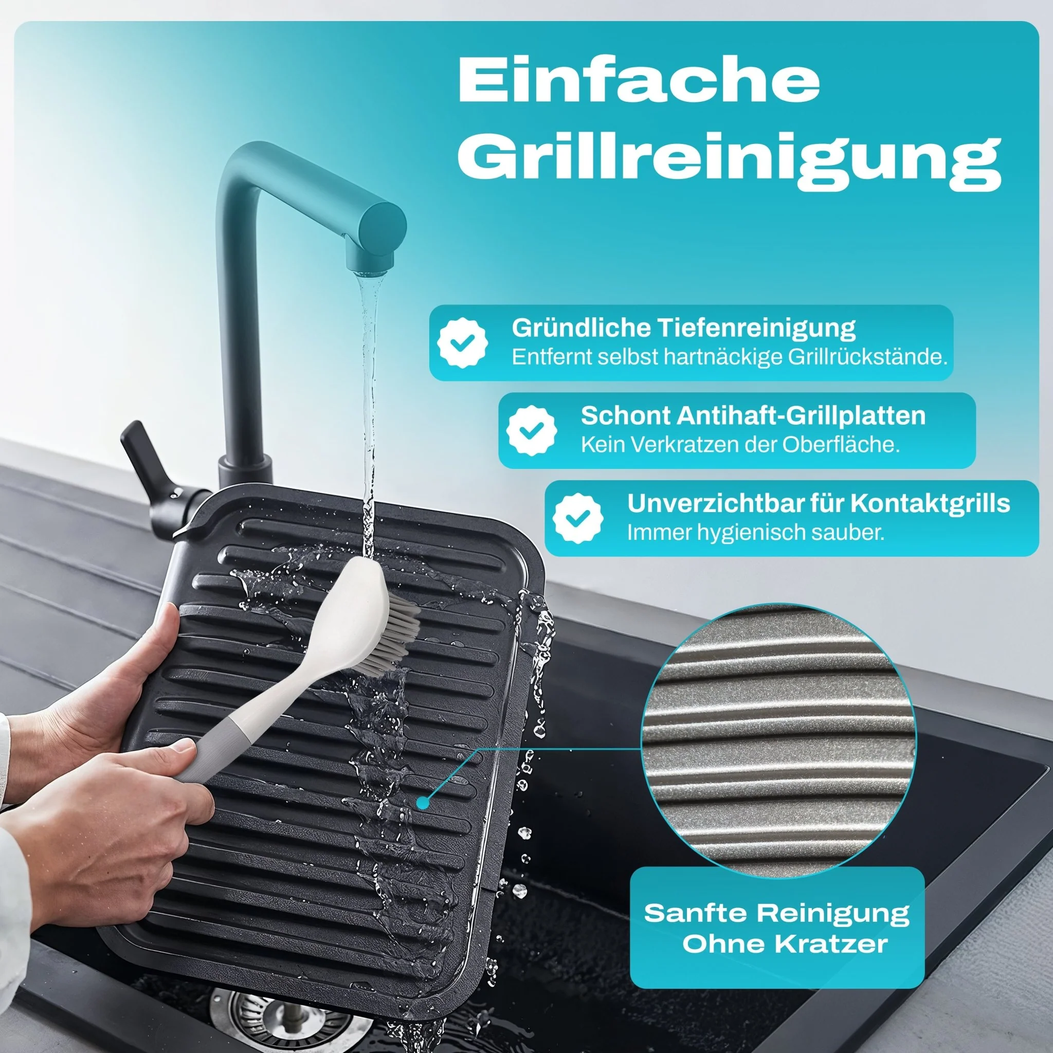 WunderFry® Reinigungsbürste mit Silikonborsten für Airfryer, Kontaktgrill & Pfannen - Image 4