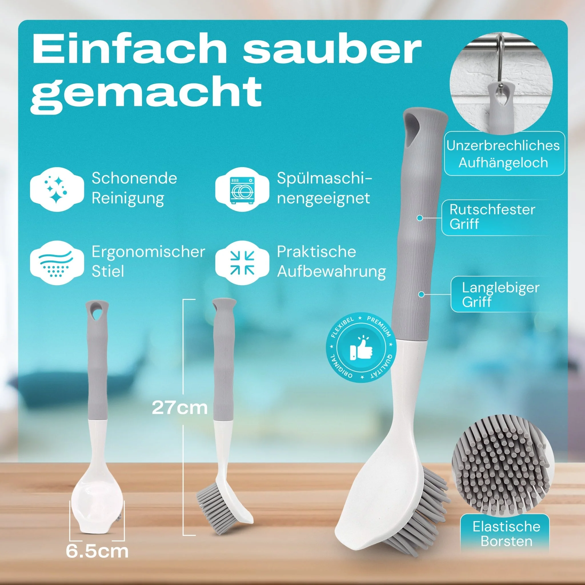 WunderFry® Reinigungsbürste mit Silikonborsten für Airfryer, Kontaktgrill & Pfannen - Image 6